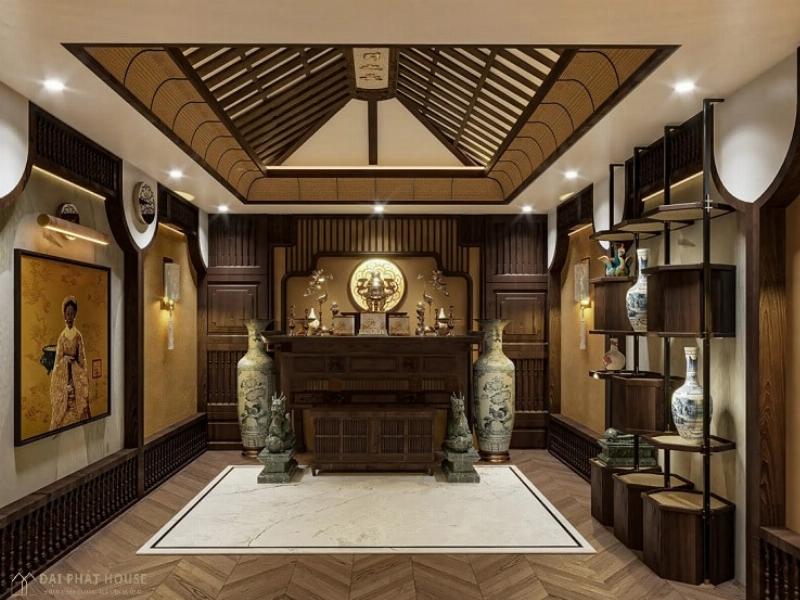 Mẫu bàn thờ gỗ công nghiệp hiện đại với thiết kế tối giản, màu sắc trang nhã cho căn hộ chung cư